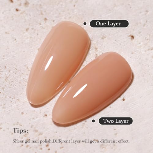 FZANEST Jelly Brown Nude Gel Nail Polish,Sheer Milky Gel Polish All Seasons Colors Soak Off LED UV Gel Varnish Nail Art Manicure,0.5 Fl Oz - Image 2