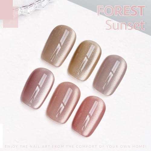 GAOY Forest Sunset Cat Eye Gel Nail Polish Set with Magnet for Holographic Cat Eye, Salon Gel Manicure and Nail Art DIY at Home - Image 6