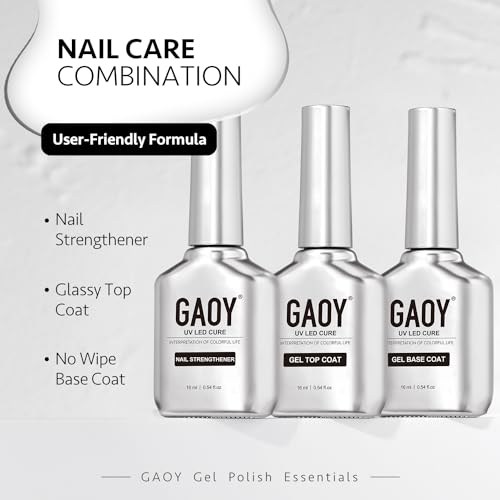 GAOY Gel Top Coat, Nail Strengthener and Base Coat Set, 3 Pcs 16ml Clear Glossy No Wipe Combination for UV Light Cure Gel Nail Polish - Image 6