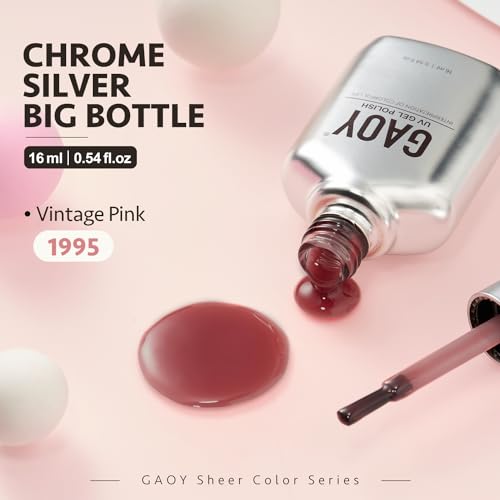 GAOY Jelly Nude Gel Nail Polish, 16ml Sheer Pink Translucent Soak Off Gel Polish, UV Light Cure for Nail Art DIY, 1995 Vintage Pink - Image 6