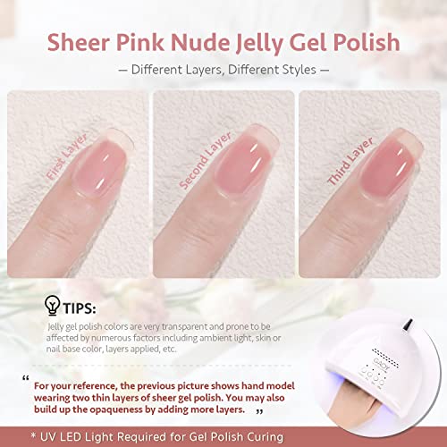 GAOY Jelly Nude Pink Gel Nail Polish Set of 6 Transparent Colors Sheer Gel Polish Kit - Image 4
