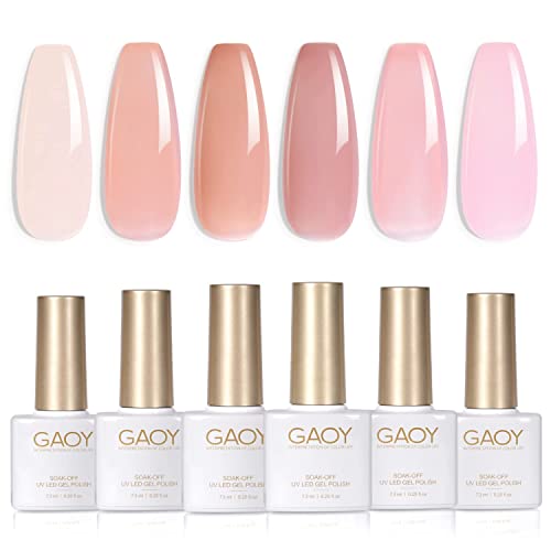 GAOY Jelly Nude Pink Gel Nail Polish Set of 6 Transparent Colors Sheer Gel Polish Kit