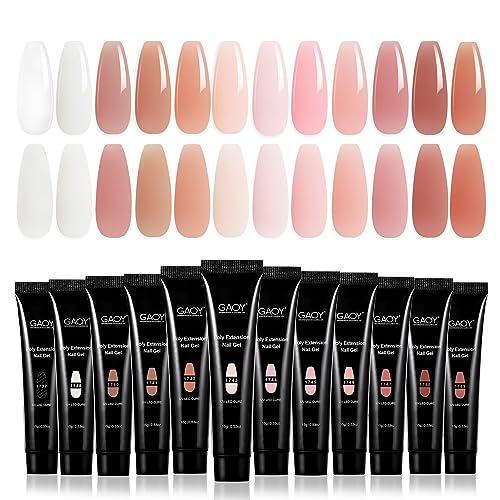 GAOY Poly Gel Set, Nail Extension Gel kit, 12 Colors Neutral Nude Pink Clear Builder Gel Nail Enhancement Gel for Nail Art DIY