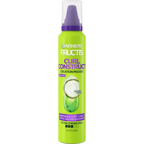 Garnier Fructis Leave-In Frizzy Dry Hair Conditioner with Argan Oil, 10.2oz (2 Count) and Curl Construct Mousse for Curly Hair, 6.8oz