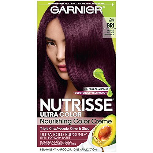 Garnier Hair Color Nutrisse Ultra Color Nourishing Creme, BR1 Deepest Intense Burgundy (Acai Berry) Red Permanent Hair Dye, 1 Count (Packaging May Vary)