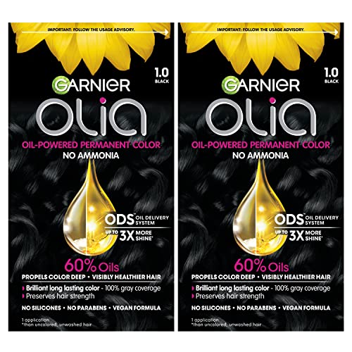 Garnier Olia Ammonia-Free Permanent Hair Dye Black 1.0 2 Count Oil-Rich Formula