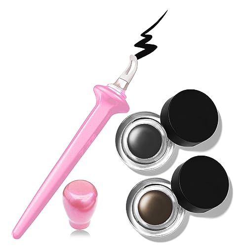Gel Eyeliner with Eyeliner Applicator,Silicone Eyeliner Tool with Eyeliner Cream Eyeliner Waterproof Gel eye Liner Tool Easy to Apply No-Skip (Pink Eyeliner Tool Set)