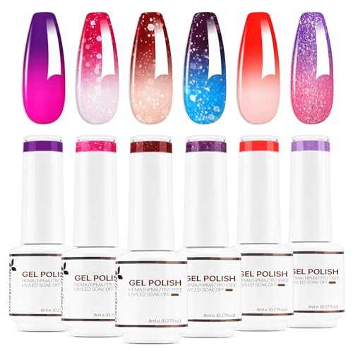 Gel Nail Polish 6 Pcs 8ml Color Changing Gel Polish Soak Off LED U V Gel for Nail Art Manicure Salon DIY