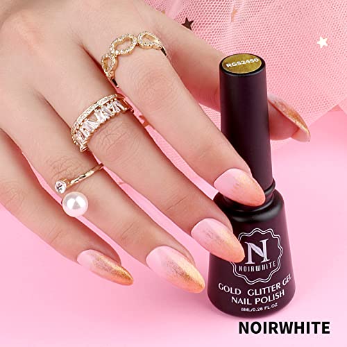 Gel Nail Polish Gold Glitter Gel Nail Polish Set Soak-Off UV LED 6 Colors Sparkly Gold Pink Brown Gel Polish Professional Starter Kit Salon DIY at Home Nail Art Manicure - Image 7