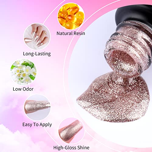 Gel Nail Polish Gold Glitter Gel Nail Polish Set Soak-Off UV LED 6 Colors Sparkly Gold Pink Brown Gel Polish Professional Starter Kit Salon DIY at Home Nail Art Manicure - Image 3