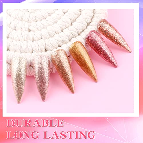 Gel Nail Polish Gold Glitter Gel Nail Polish Set Soak-Off UV LED 6 Colors Sparkly Gold Pink Brown Gel Polish Professional Starter Kit Salon DIY at Home Nail Art Manicure - Image 2