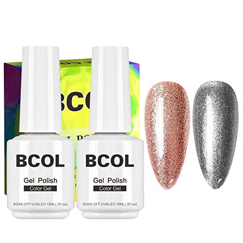 Gel Nail Polish Kit, 2 Pcs 15ml Rose Gold Silver Colors Gel Polish Set Soak Off LED Lamp Nail Gel Polish Nail Art Manicure Salon Home DIY & Gifts