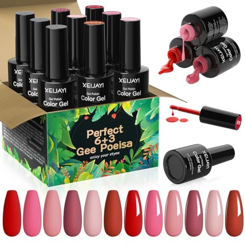 Gel Nail Polish Kit -Gel Nail Polish with 9 Colors Nude Pink Gel Polish Set Skin Tones Neutral Brown Soak Off Gel Nail Kit Manicure DIY Nail Art for Women Christmas Gift