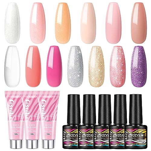 Gel Nail Polish Kit with U V Light and Drill, 10PC Gel Polish 3PC Poly Nail Gel Set with Top Base Coat Nail Rhinestones Clear Nude Glitter Colors Cleanser Plus Nail Art DIY at Home Gifts for Women - Image 2