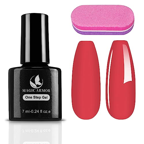 Gel Nail Polish - Red One Step Gel Nail Polish Soak Off UV LED No Need Base and Top Coat Red Color Gel Polish Set Nail Gel Salon French Nail Manicure Design DIY at Home