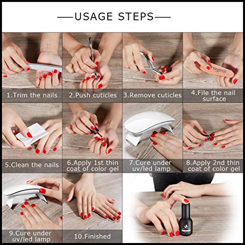 Gel Nail Polish - Red One Step Gel Nail Polish Soak Off UV LED No Need Base and Top Coat Red Color Gel Polish Set Nail Gel Salon French Nail Manicure Design DIY at Home - Image 7