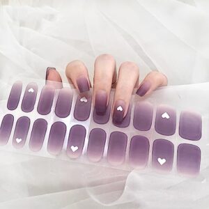 Matte Finish Gel Nail Polish Strips 20 Extra-Long Gradient Pink Heart Design Wraps