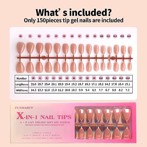 Gel Nail Tips Short Almond Nails - Funmarcy Brown 3 in 1 Matte Nail Tips & 4 in 1 X Coat Soft Gel Nail Tips, Tip Primer & Base Coat Cover, Full Cover Fake Nails(150 PCS 15 Size) - Image 6