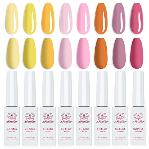 Gel Polish,8 Colors Yellow Pink Orange Starter Kit,Thanksgiving Day Fall All Seasons Neutral Pink Soak Off Nail Gel Polish Set,Quick Dry Nail Lamp Manicure Art,DIY Salon Home Gift