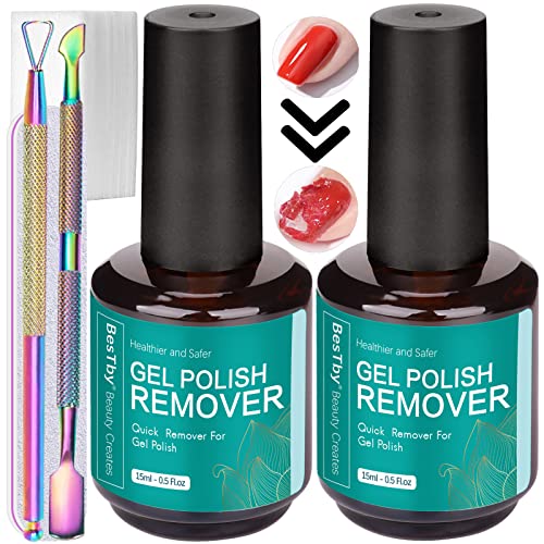 Gel Remover for Nails - Gel Polish Remover (0.5 oz/15 ml 2pack) with Tools, Gel Nail Polish Remover for Remove Soak off Gel Nail Polish 3-5 Minutes