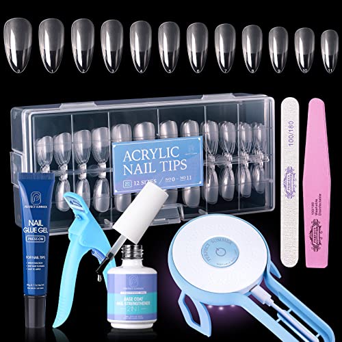 Gel X Nail Kit with 504 Almond Tips and UV Lamp for Home Salon
