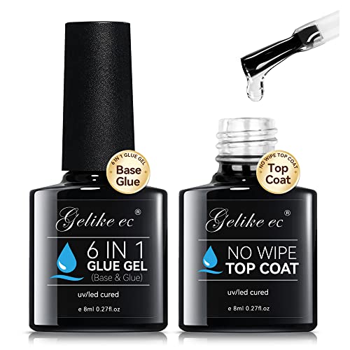 Gelike EC 6-in-1 Nail Glue Base Gel & Top Coat Kit 2 Piece Set for Durable French Manicures
