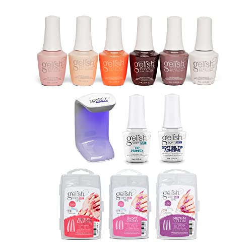 Gelish Mini Core Collection 9mL Soak Off Gel Nail Polish Set, Best Sellers w/Soft Gel 330 Count Short Round, Medium Coffin, & Medium Stiletto Nail Kit