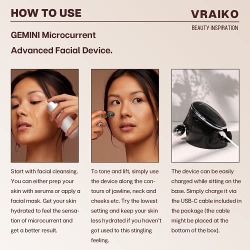 Gemini Microcurrent Face Massager Roller, Skin Rejuvenation Beauty Device for Neck and Face, Double Chin Reduction, Anti-Wrinkles, Face Sculpting, Toning and Tightening (Glossy Black) - Image 5