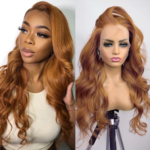 Ginger Brown Blonde Human Hair Body Wave Wig 13x4 HD Transparent Lace Front 180% Density Pre Plucked with Baby Hair Glueless Wig Honey Blonde for Women 22 inch