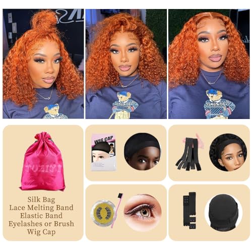 12 Inch Ginger Curly 13x4 Lace Front Wig Human Hair Wet and Wavy 180% Density - Image 5