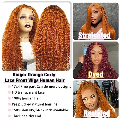 Ginger Lace Front Wigs Human Hair 24 Inch Orange Curly 13x 4 HD Lace Closure Wigs Human Hair Pre Plucked Fall Color Ginger Orange Deep Wave Frontal Wigs Human Hair 150% Density for Women - Image 3