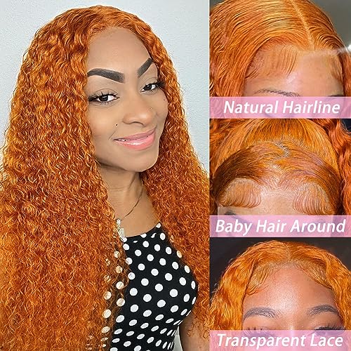 Ginger Lace Front Wigs Human Hair 24 Inch Orange Curly 13x 4 HD Lace Closure Wigs Human Hair Pre Plucked Fall Color Ginger Orange Deep Wave Frontal Wigs Human Hair 150% Density for Women - Image 4