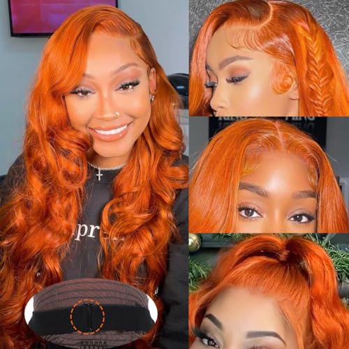 Ginger Lace Front Wigs Human Hair Body Wave Orange Wig 13X4 HD Lace frontal Wigs human hair Pre Plucked 180% Density Ginger Wig Human Hair for Black Women Colored Wigs (24inch)