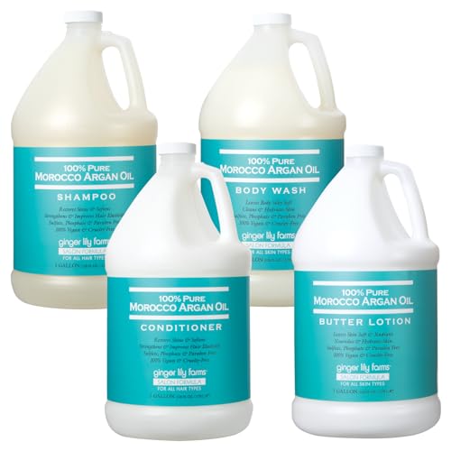 Ginger Lily Farms Pure Morocco Argan Oil Shampoo Conditioner Body Wash Lotion 1 Gallon Bundle