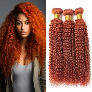 Ginger Orange Kinky Curly Human Hair Bundles for Women - 3 Piece Set, 100% Natural