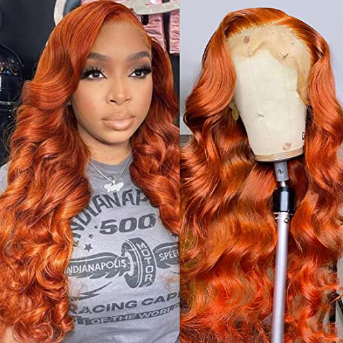 Ginger Orange Lace Front Wigs Human Hair Pre Plucked Natural Hairline Body Wave 13x4 HD Lace Frontal Human Hair Colored Wig 180% Density Wigs For Black Women 88J Color 32 Inch
