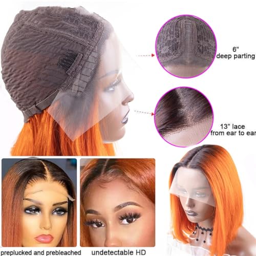 Ginger Short Bob Lace Front Wigs Human Hair Wigs Bob Lace Wigs For Women Blonde Straight Brazilian Hair Closure Wig Orange Bob 14inches#180D - Image 6