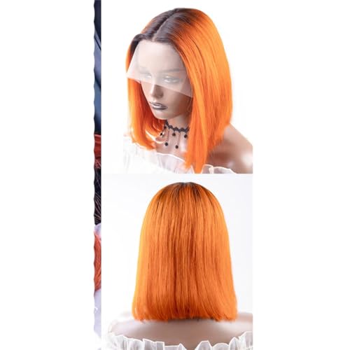Ginger Short Bob Lace Front Wigs Human Hair Wigs Bob Lace Wigs For Women Blonde Straight Brazilian Hair Closure Wig Orange Bob 14inches#180D - Image 5