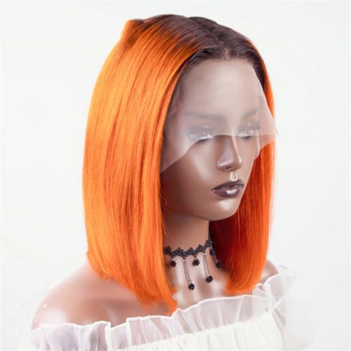 Ginger Short Bob Lace Front Wigs Human Hair Wigs Bob Lace Wigs For Women Blonde Straight Brazilian Hair Closure Wig Orange Bob 14inches#180D - Image 4