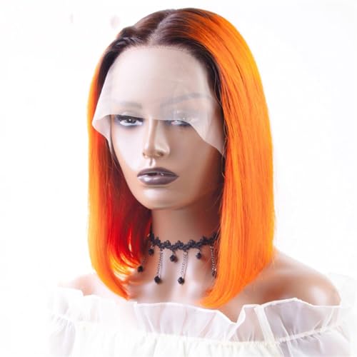 Ginger Short Bob Lace Front Wigs Human Hair Wigs Bob Lace Wigs For Women Blonde Straight Brazilian Hair Closure Wig Orange Bob 14inches#180D - Image 3
