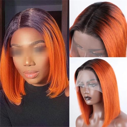 Ginger Short Bob Lace Front Wigs Human Hair Wigs Bob Lace Wigs For Women Blonde Straight Brazilian Hair Closure Wig Orange Bob 14inches#180D - Image 2
