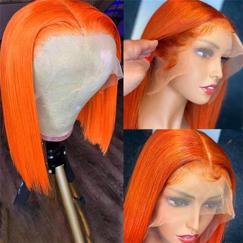 Ginger Short Bob Lace Front Wigs Human Hair Wigs Bob Lace Wigs For Women Blonde Straight Brazilian Hair Closure Wig Orange Bob 14inches#180D