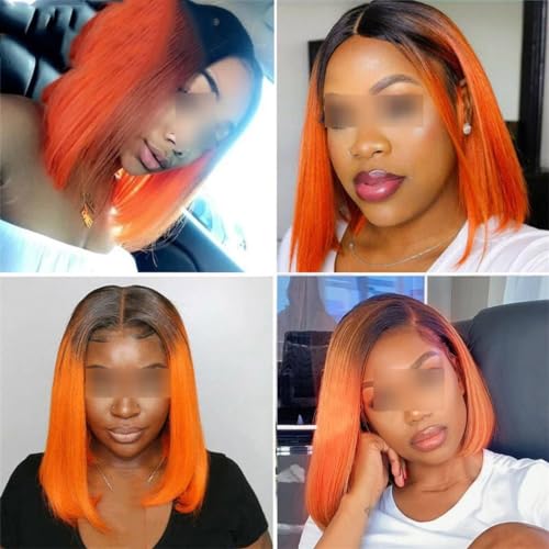 Ginger Short Bob Lace Front Wigs Human Hair Wigs Bob Lace Wigs For Women Blonde Straight Brazilian Hair Closure Wig Orange Bob 14inches#180D - Image 7