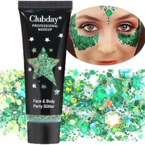 Gl-Turelifes Face Body Glitter Gel Sequins for Eyes, Lips,Hair, Nail, Face and Body - Mermaid Flakes Chunky Glitter Festival Accessory 30ml (#01 Green)