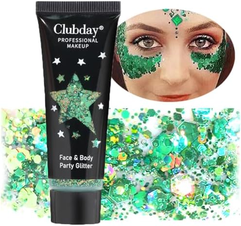 Gl-Turelifes Face Body Glitter Gel Sequins for Eyes, Lips,Hair, Nail, Face and Body - Mermaid Flakes Chunky Glitter Festival Accessory 30ml (#01 Green)