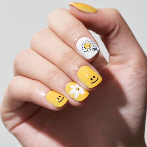GLAMERMAID 24Pcs Yellow Floral Extra Short Squoval Gel Press On Nails Kit for Women - Image 6