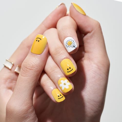 GLAMERMAID 24Pcs Yellow Floral Extra Short Squoval Gel Press On Nails Kit for Women - Image 5