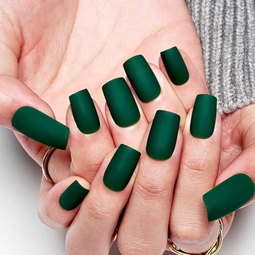 GLAMERMAID Medium Length Press on Nails 24 Pcs Reusable Green Acrylic Nail Tips
