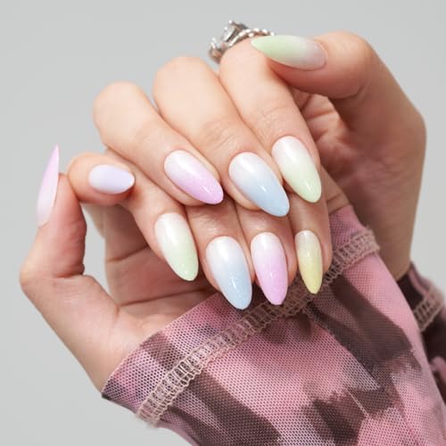 GLAMERMAID Medium Almond 24 Pcs Colorful Reusable Acrylic Press on Nails