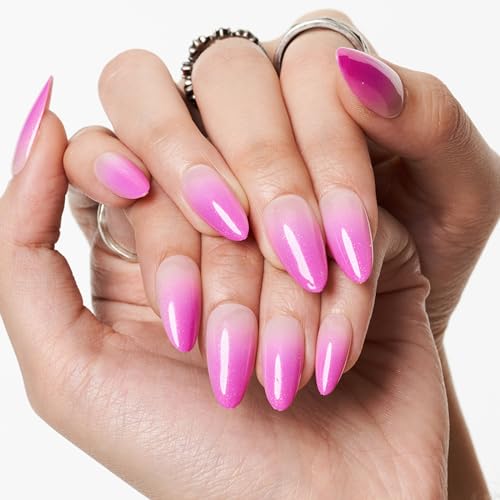 GLAMERMAID Medium Press on Nails Almond,Purple Ombre False Nails with Design,Spring 24 Pcs Glue on Nails for Women,UV Glossy Reusable Acrylic Stick on Nails Tips for Girls Gift